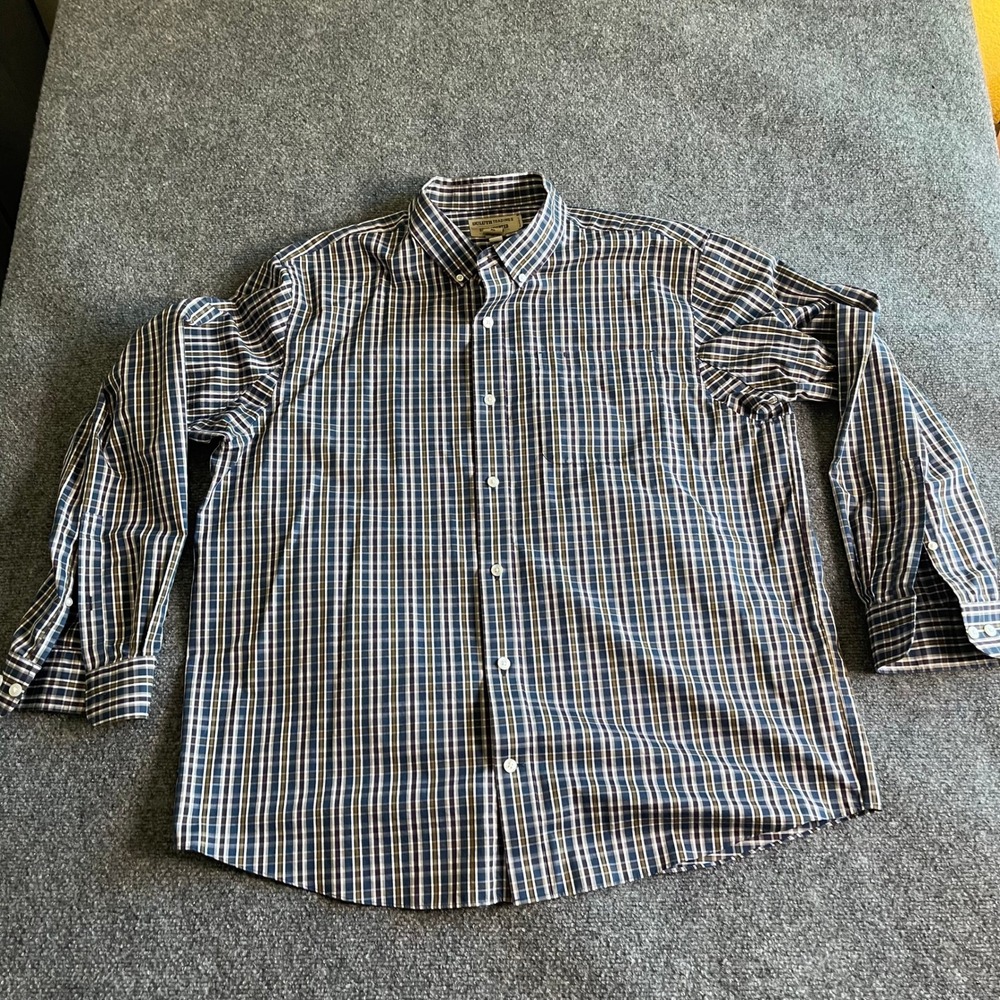 Duluth Trading Co Wrinklefighter Mens XL Rlxd Fit Plaid Button Down Shirt Blue